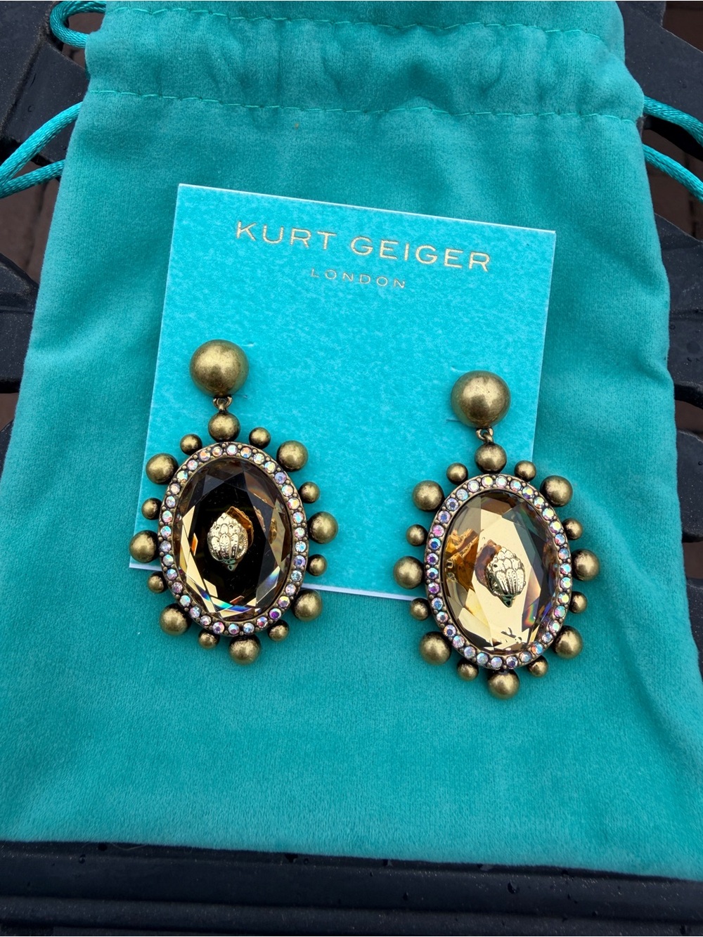 Kurt Geiger Gold-Tone Amber Crystal Drop Earrings